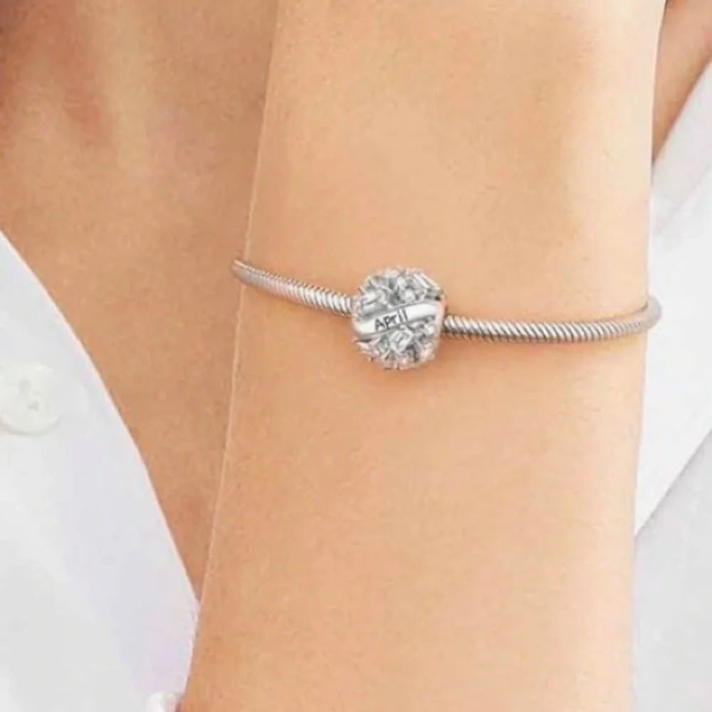 Sterling silver April birthstone Pandora charm for bracelet or necklace